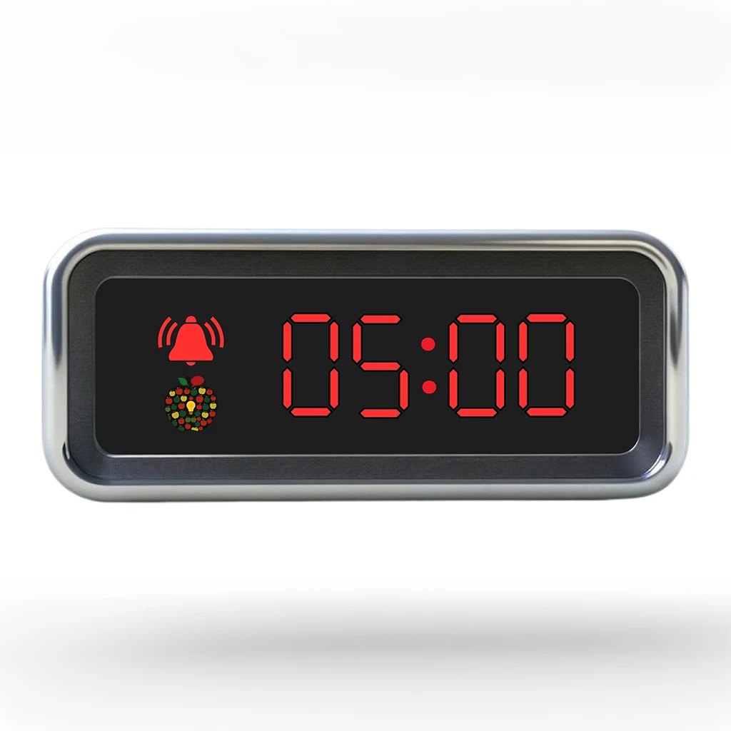 an alarm cock with the time at 05:00 and the good apple effect logo